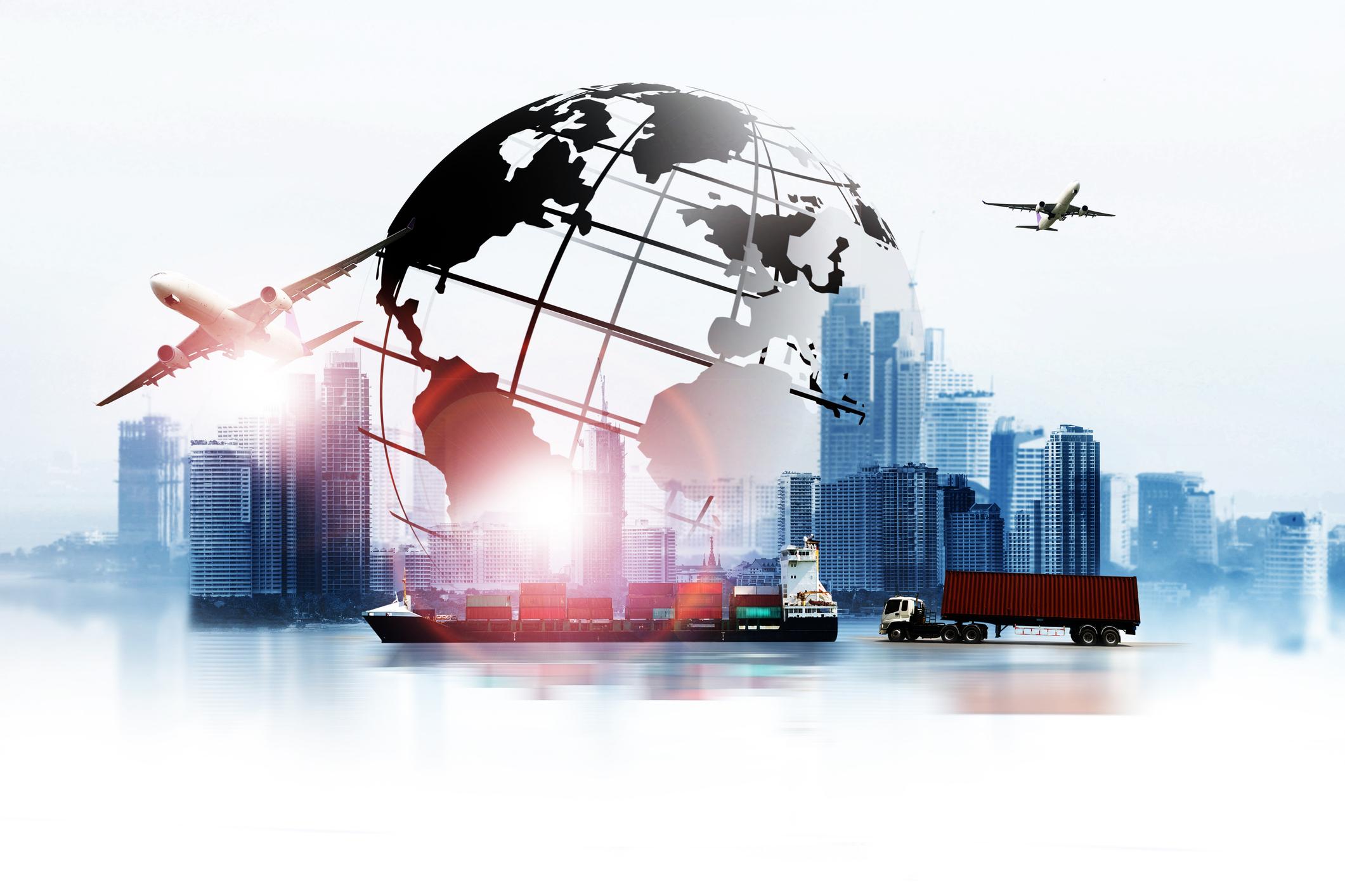 The world logistics  background or transportation Industry or shipping business, Container Cargo  shipment , truck delivery, airplane , import export Concept